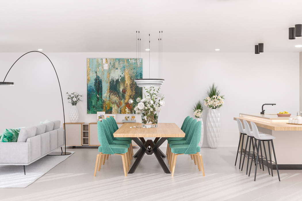 3D Sala de Jantar/ Dining Room - Open Plan Pascal Millasseau Construction Sunlight, view, bedroom, Casa, piscina, jardim, vidros, lote, lotes, moradia, espaço, espaçoso, vista, verde, natureza, garagem, cozinha, t3, quartos,house, pool, garden, windows, space, open space, nature, garage, bedroom, Condominium