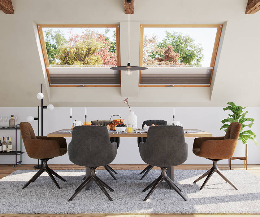 Dachgeschosswohnung: Esszimmer einrichten Homepoet GmbH Moderne Esszimmer Tische