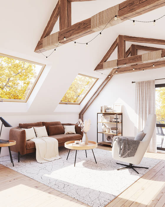 Wohnzimmer einer Dachgeschosswohnung einrichten Homepoet GmbH Moderne Wohnzimmer Sofas und Sessel