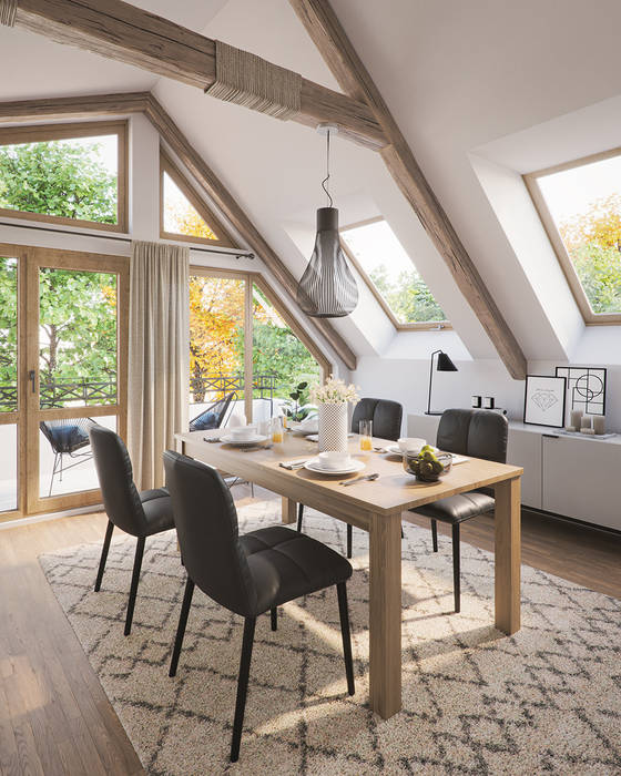 Dachgeschosswohnung einrichten: Esszimmer Homepoet GmbH Moderne Esszimmer Tische