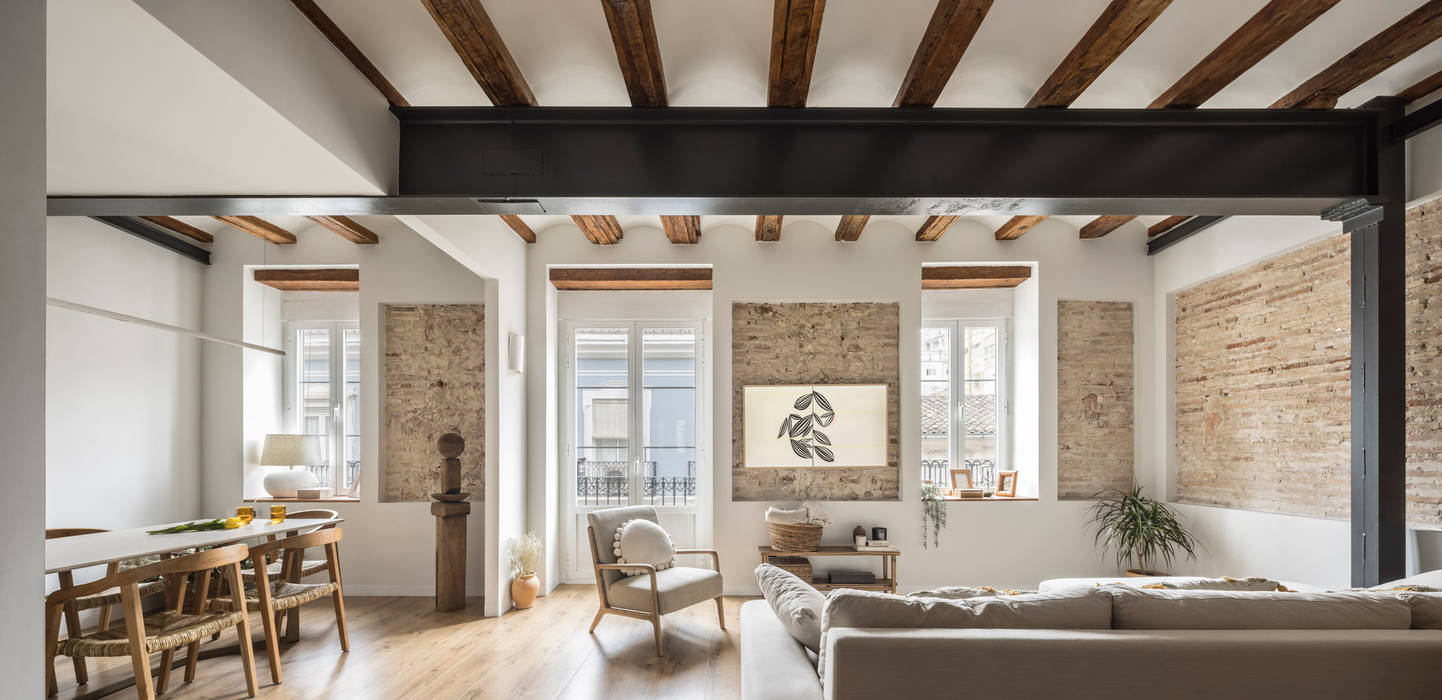 Vivienda en La Roqueta homify Apartamento arquitectos,arquitecto,arquitecta,valencia,estudio de arquitectura,arquitectura sostenible,vivienda,casa,reforma,arquitectes,architect,architectes,arquitectura y diseño,arquitecto en valencia,estudio de arquitectos,reforma integral,apartamento,la roqueta,arquitectura interior,arquitectura valencia,home design,home,logement,habitation,refurbished,Réforme,architecture,salon,salon comedor,comedor,tamborí,tambori arquitectes,tambori,tamborí arquitectes,construccion,madera,ladrillo,vigas,ventanas,iluminacion,ventilacion,diseño,interior,estructura,arquitectura