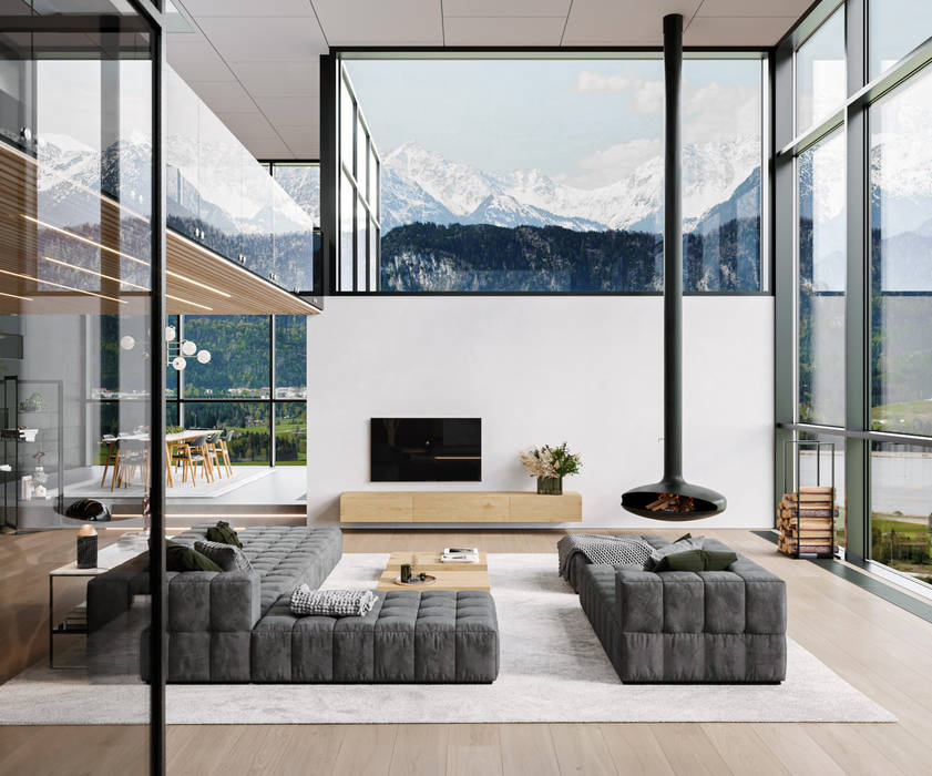 Geräumige Alpenvilla-Wohnung mit Big Sofa, Livarea Livarea ミニマルデザインの リビング