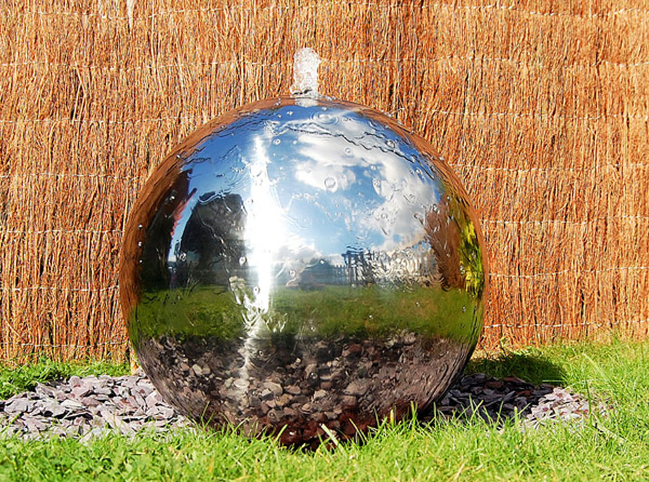 Polished 28cm stainless steel sphere water feature primrose ...