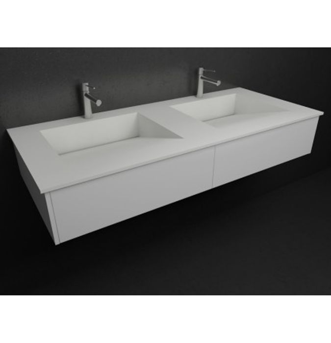 Encimera de corian® con 2 lavabos más 2 cajones paralelos. baños de