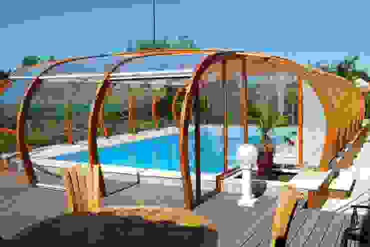 Glulam Swimming Pool Cover EcoCurves - Bespoke Glulam Timber Arches Garden