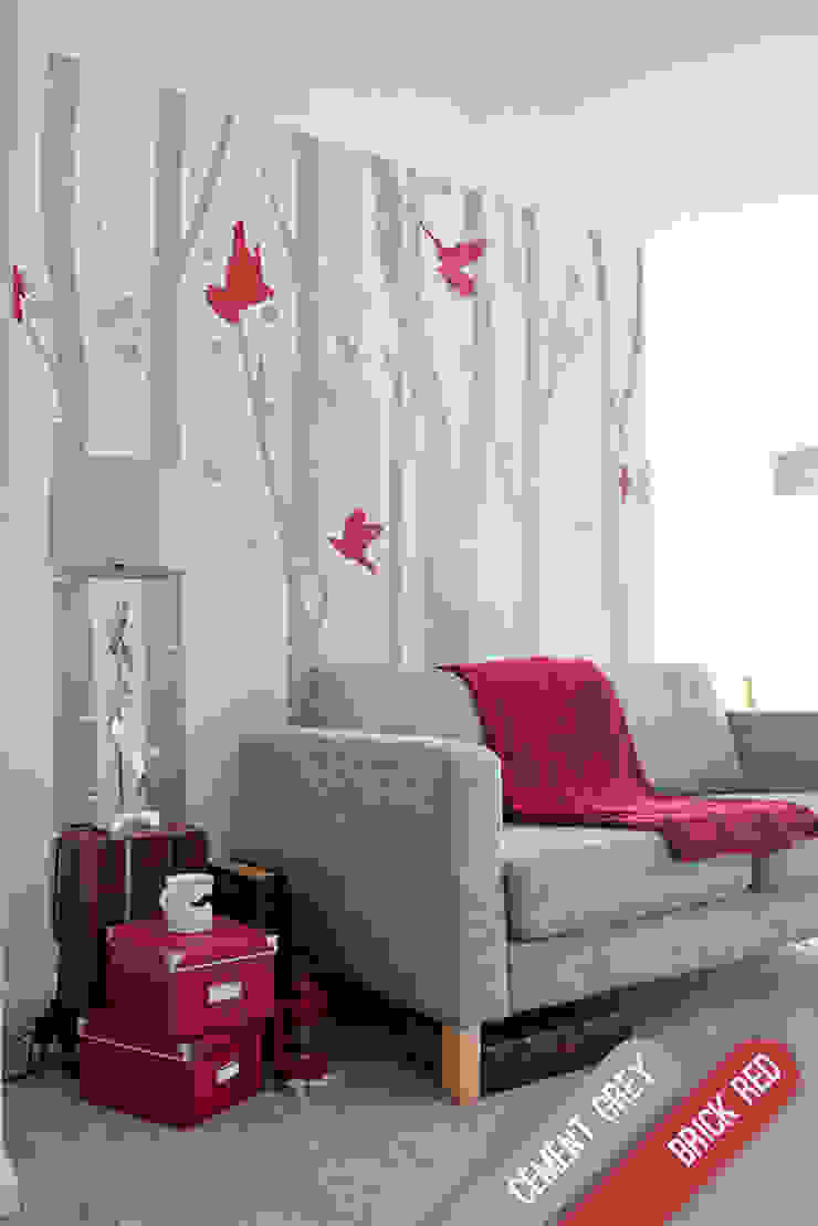 Birch tree forest wall sticker with red birds Vinyl Impression Modern Walls and Floors Wall tattoos