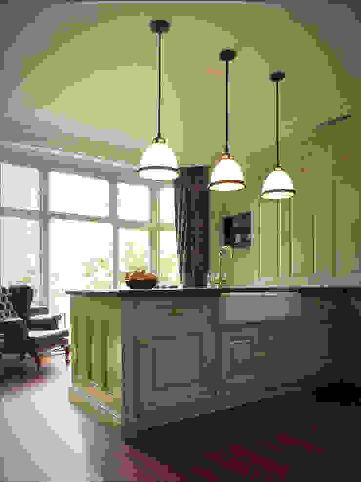 Kitchen renovation showing island, lights, cupboards and bay window The Victorian Emporium Classic style kitchen