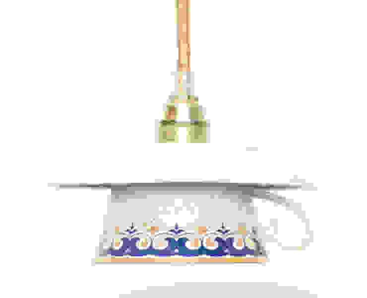 Lieselotte handgefertigte Hängelampe Tasse-Untertasse mit gold-blauem Dekor, Lieselotte Lieselotte Dining roomLighting