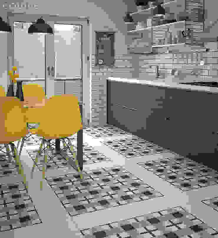 Caprice White, DECO Cloth B&W 20x20 Cocinas modernas de Equipe Ceramicas Moderno