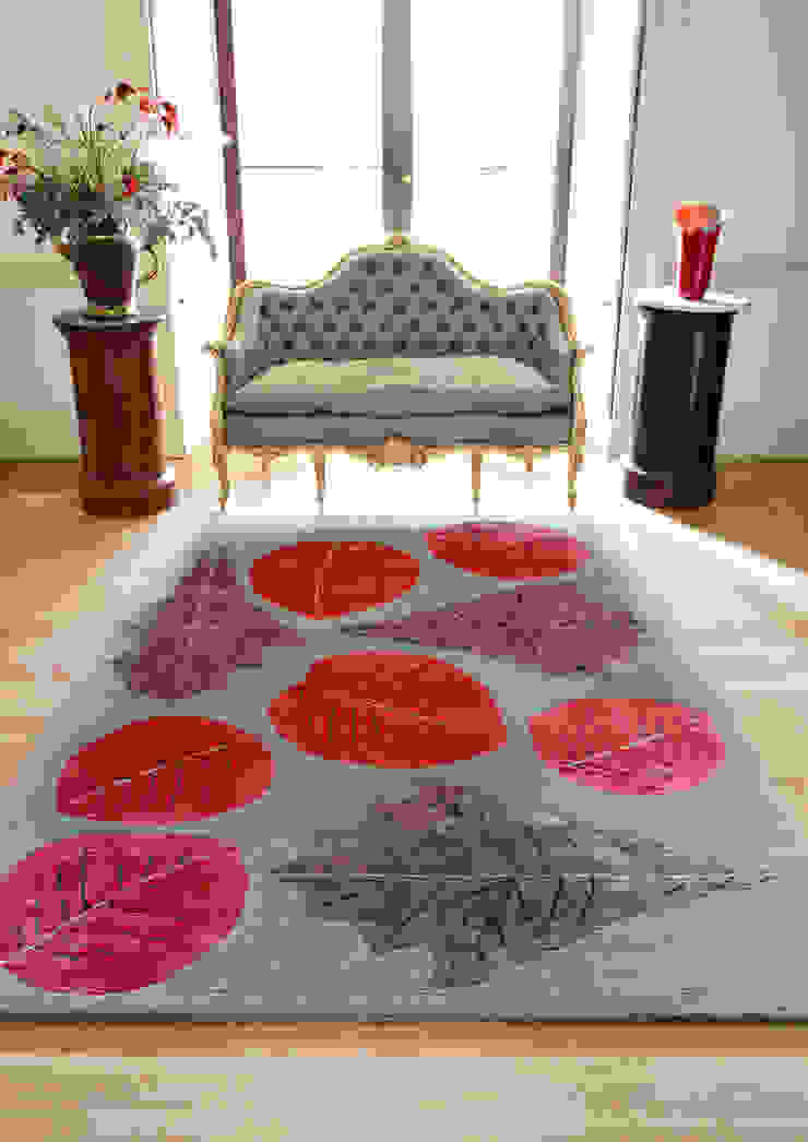 Deirdre Dyson AUTUMN LEAVES hand knotted wool and silk rug Deirdre Dyson Carpets Ltd Living room