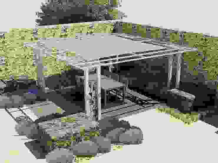 Pergola aus Stahl mit Faltsonnensegel. homify Industrialer Garten