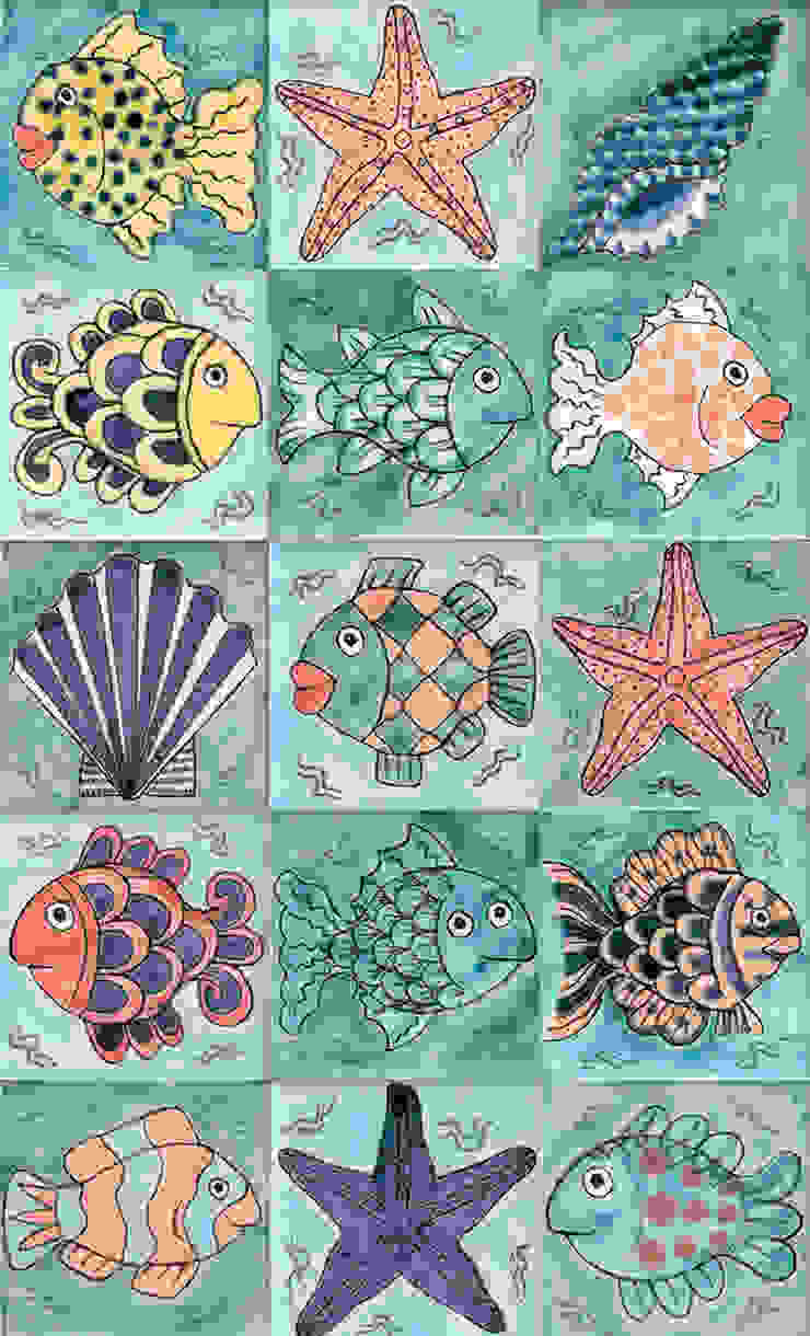 Fish and starfish tiles homify Tropical style walls & floors Tiles