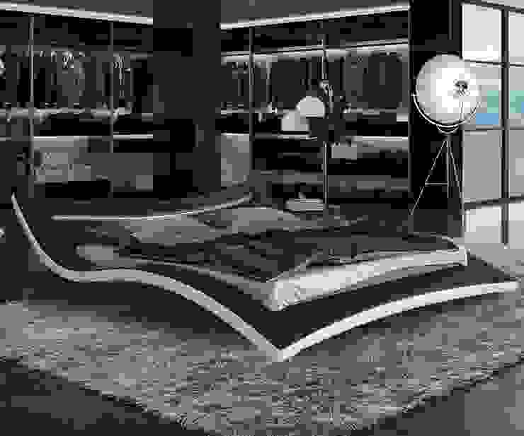 Polsterbett 200x200 Schwarz und Weiss mit LED homify Ausgefallene Schlafzimmer Betten und Kopfteile