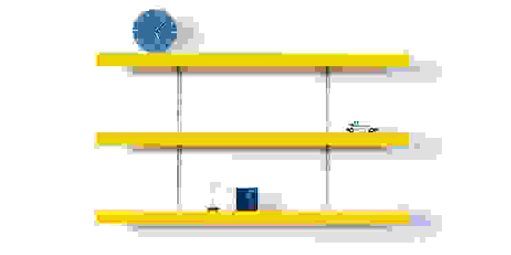 Colour shelving with silver anodised aluminium wall fixings homify Salon moderne Métal Jaune Meubles télévision & multimédia