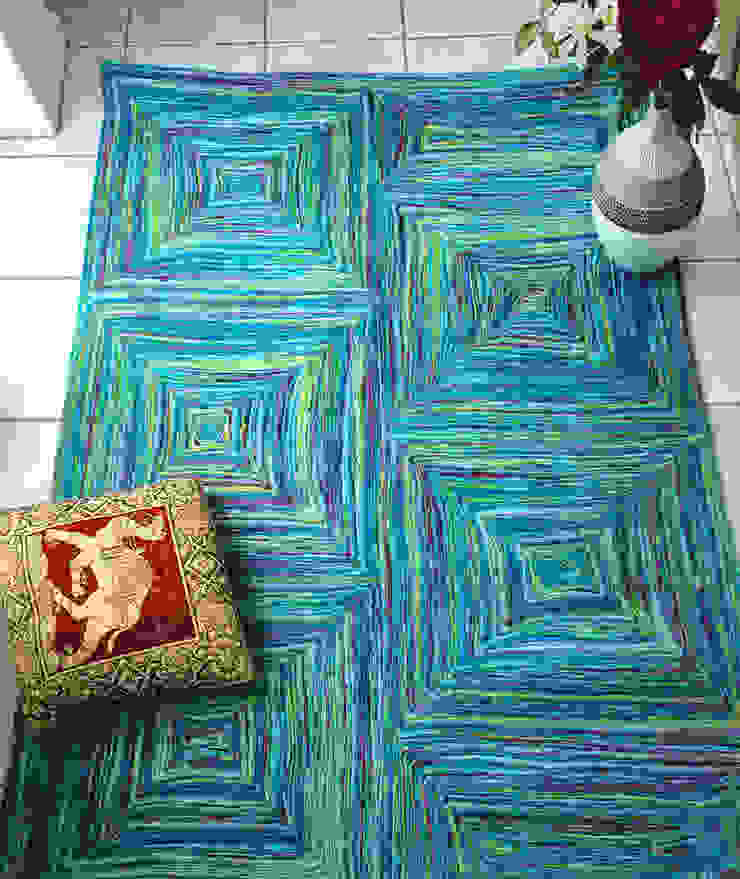 RECYCLED SARI SILK VIBRANT SQUARES RUG Green Decore Asiatische Wohnzimmer Kunststoff Mehrfarbig Accessoires und Dekoration