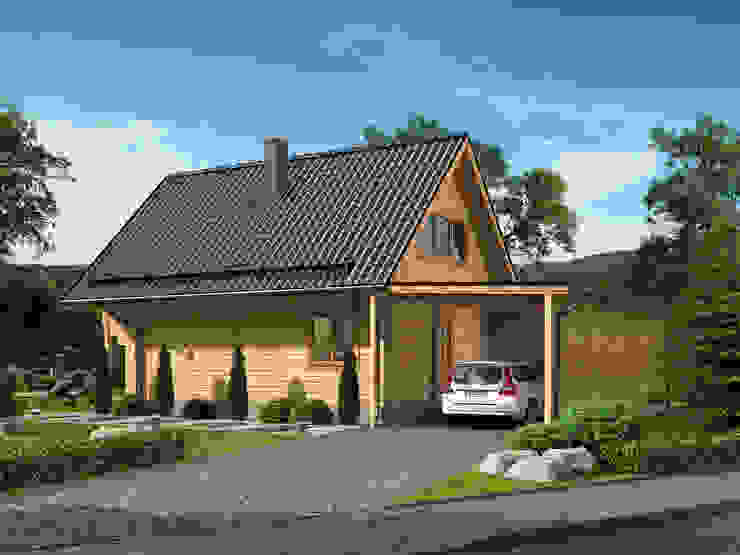 Ferienhaus Fjord mit Carport Vorderseite THULE Blockhaus GmbH - Ihr Fertigbausatz für ein Holzhaus Rustikale Häuser