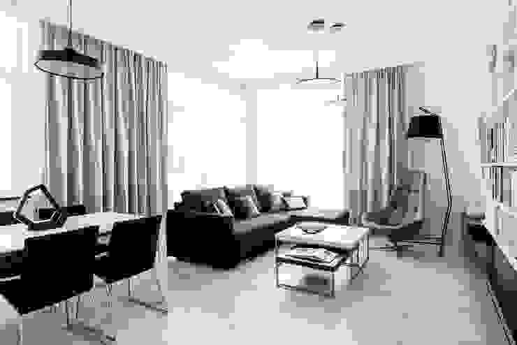 mieszkanie prywatne 3 pokoje czarno-białe - apartamenty na polanie - Gdynia , Anna Maria Sokołowska Architektura Wnętrz Anna Maria Sokołowska Architektura Wnętrz Ruang Keluarga Modern White