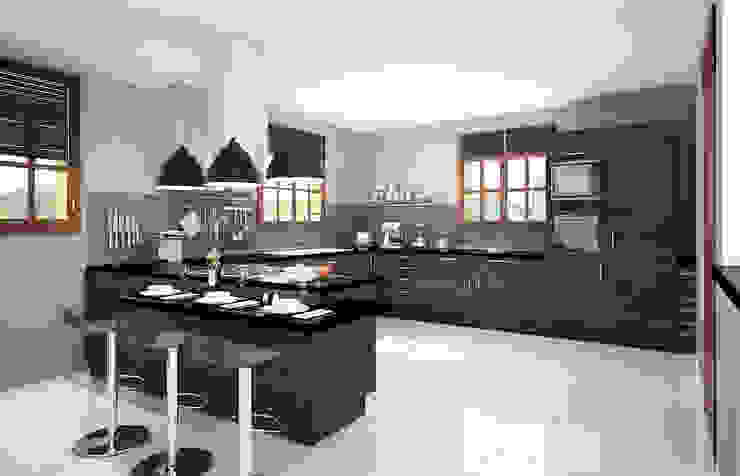 cuisine en L moderne Concept d'intérieur Cuisine moderne Bois Marron Plans de travail