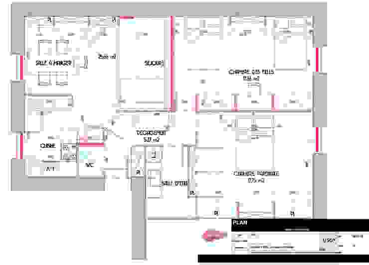 Rénovation d'un appartement de 75 m2 à Tassin, Pauline VIDAL - Architecte d'Intérieur CFAI Pauline VIDAL - Architecte d'Intérieur CFAI غرفة المعيشة