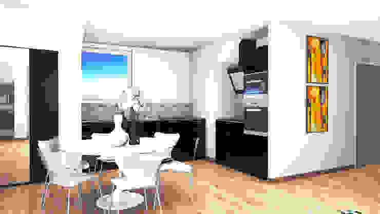 Vue en 3D de futur d'appartements , D.DESIGN D.DESIGN Cuisine moderne Noir