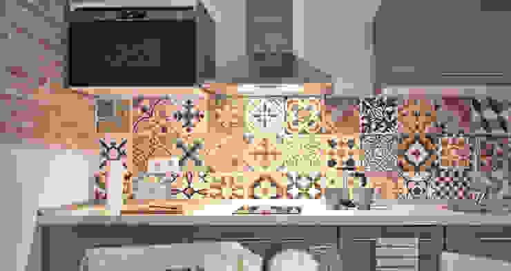 Detalle patchwork cocina Pinar Miró S.L. Cocinas de estilo moderno Azulejos marrón,Ebanistería,Encimera,Cocina,Madera,Diseño de interiores,Piso,Rectángulo,Suelo,Estantería