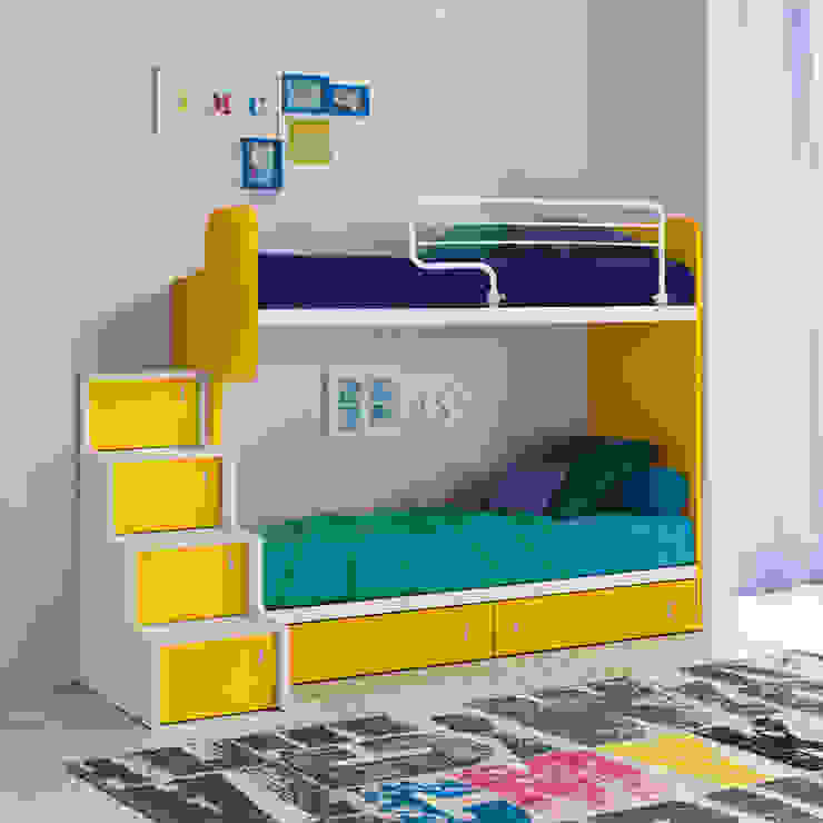'Genio II' Bunk bed with storage stairs by Corazzin homify Дитяча кімната Дерево Різнокольорові Ліжка та дитячі ліжечка