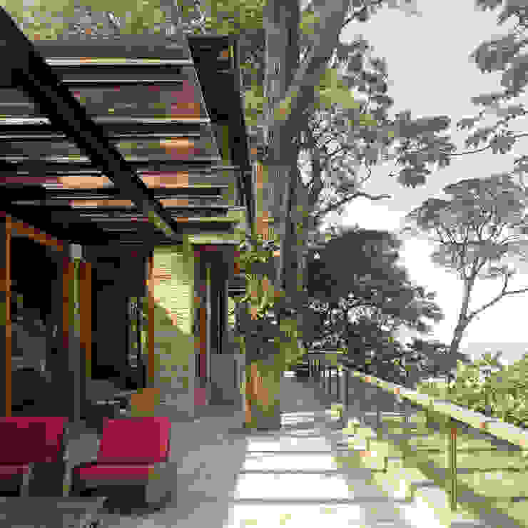 TERRAÇO Maria Claudia Faro Varandas, alpendres e terraços tropicais Pedra