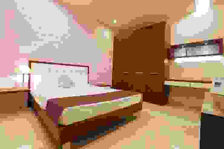Model Flat, Design Cafe Design Cafe Modern style bedroom Furniture,Building,Comfort,Cabinetry,Wood,Bed frame,House,Lighting,Interior design,Bed