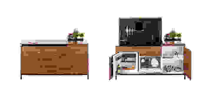 Maminicuisine 180 - version noyer et corian noir Charlotte Raynaud Studio Cuisine moderne Bois Placards & stockage