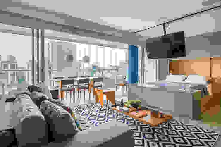 apto do pilar azul Casa100 Arquitetura Salas de estar modernas