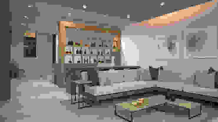 Vista de la sala y el bar homify Salas de estilo minimalista