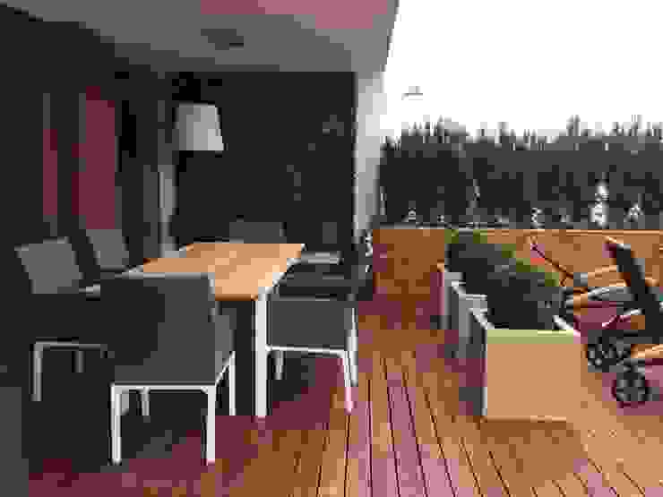 Przestronny taras na Warszawskiej Saskiej Kępie, Fabryka-ogrodów s.c. Fabryka-ogrodów s.c. Moderner Balkon, Veranda & Terrasse Holz