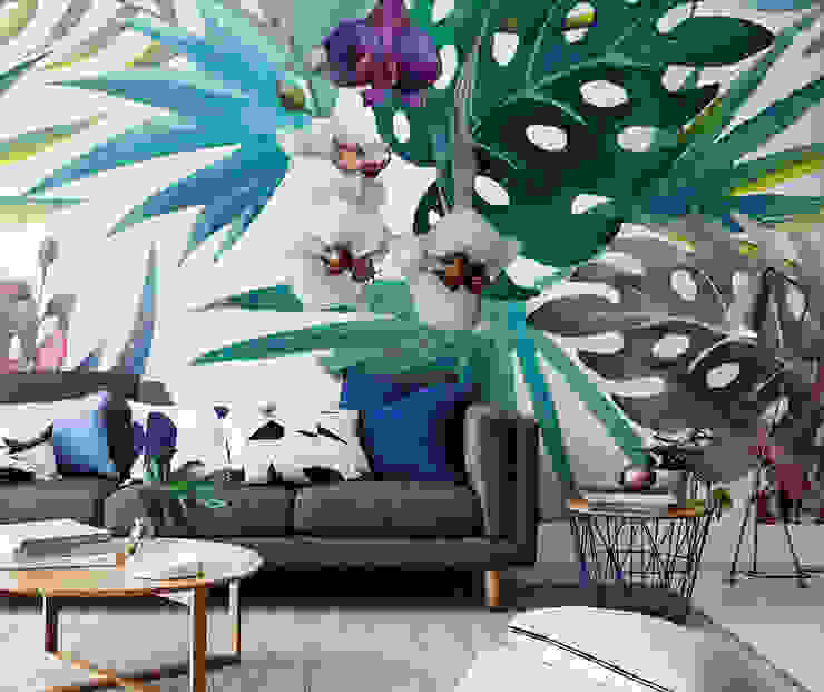 Botany in living room Pixers Living room wall mural,wallpaper,flower,tropical,orchidea,jungle