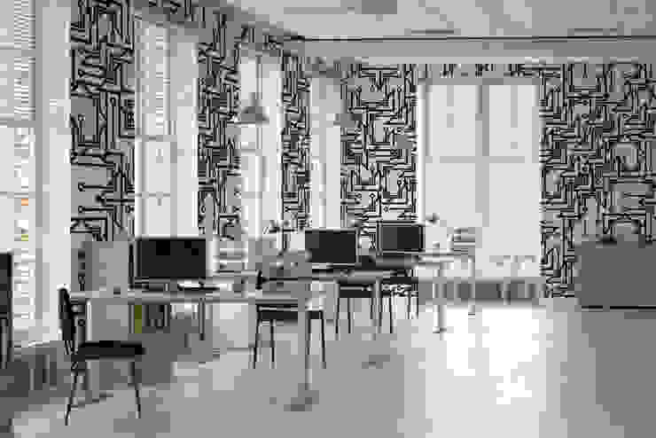 Monochromatic Map Pixers Modern Study Room and Home Office