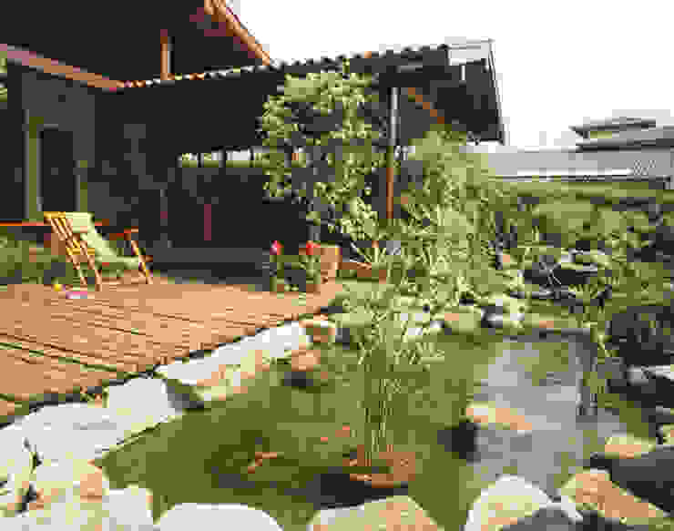 Jardim Oriental com lago para carpas ---- Eduardo Luppi Eduardo Luppi Paisagismo Ltda. Jardins asiáticos Plantar,Água,Propriedade,Natureza,Botânica,Céu,Arquitetura,Vegetação,Construção,Paisagem natural