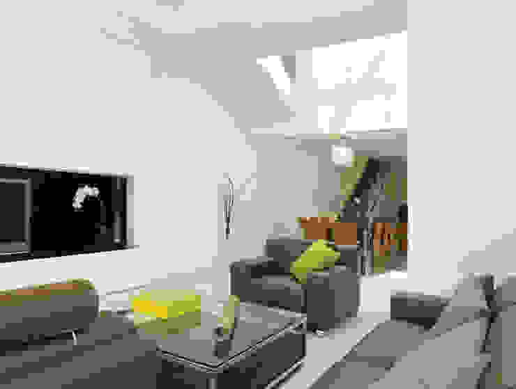 Open Plan ROEWUarchitecture Modern Living Room Wood Green open plan,lime green,light and air