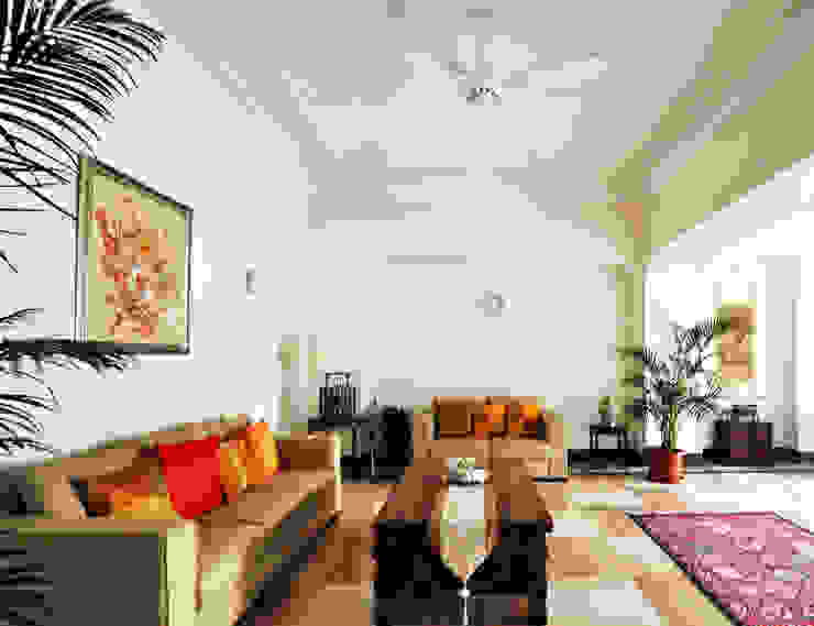 Residence at Carmichael Road, Dhruva Samal & Associates Dhruva Samal & Associates Colonial style living room Table,Couch,Property,Furniture,Picture frame,Plant,Wood,Lighting,Interior design,Orange