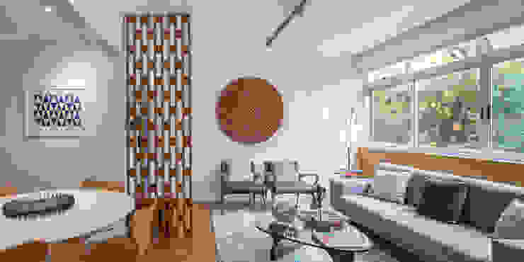 Reforma de apartamento - Simmetria Arquitetura, Joana França Joana França Modern living room