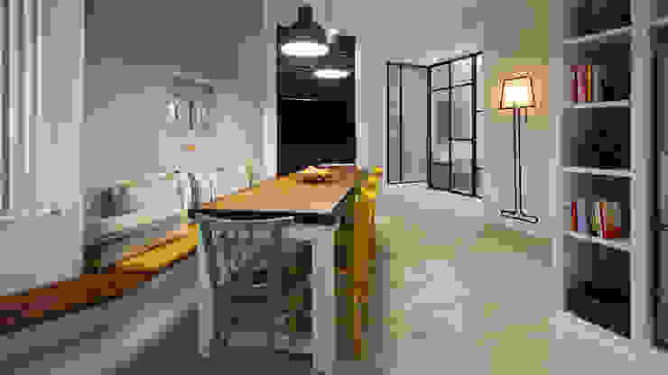 ​Appartamento al Gazometro Archifacturing Sala da pranzo in stile industriale Giallo giallo,colore,pranzo,tavolo,tavolo allungabile,ferro,legno,panca