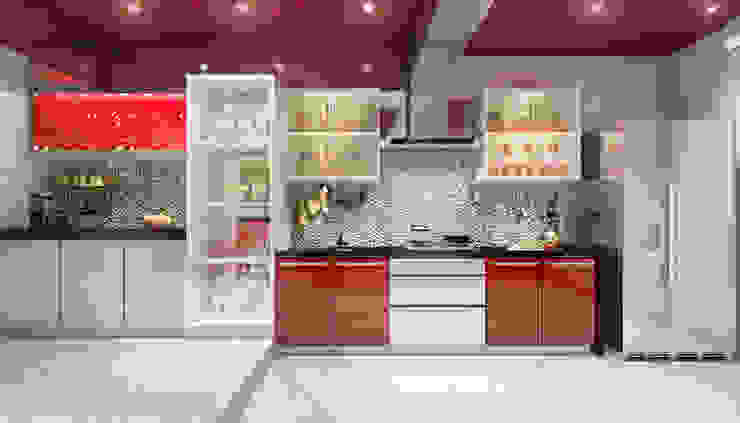 Lively Kitchen AAMRAPALI BHOGLE Classic style kitchen Glass Red Cabinetry,Automotive design,Countertop,Interior design,Building,Flooring,Floor,Kitchen appliance,Display case,Eyewear
