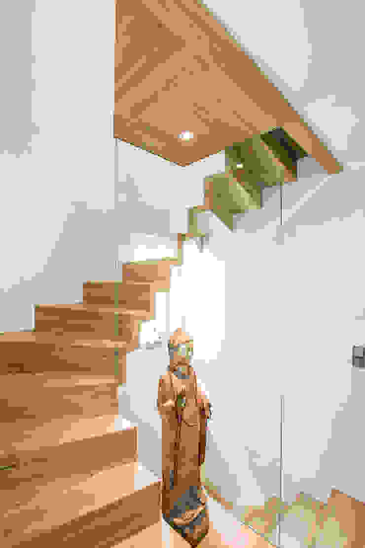 Halbgewendelte Faltwerktreppe mit Antrittspodest und einer Glasvitrine Holzmanufaktur Ballert e.K. Moderner Flur, Diele & Treppenhaus Holz Holztreppe,Faltwerktreppe,Podest,Eichetreppe,moderne Treppe,halbgewendelte