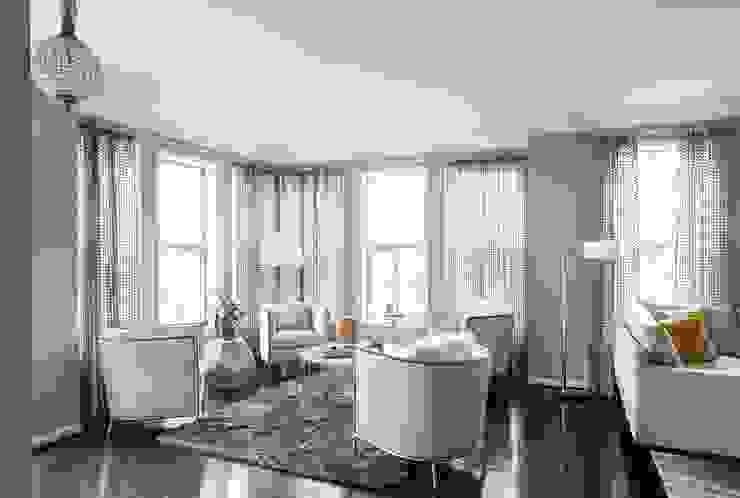Viva Vogue - Sitting Lorna Gross Interior Design Modern Living Room gray,sheer,grey,white,tub chair,metallic,gray rug,contemporary,shagreen,fur rug