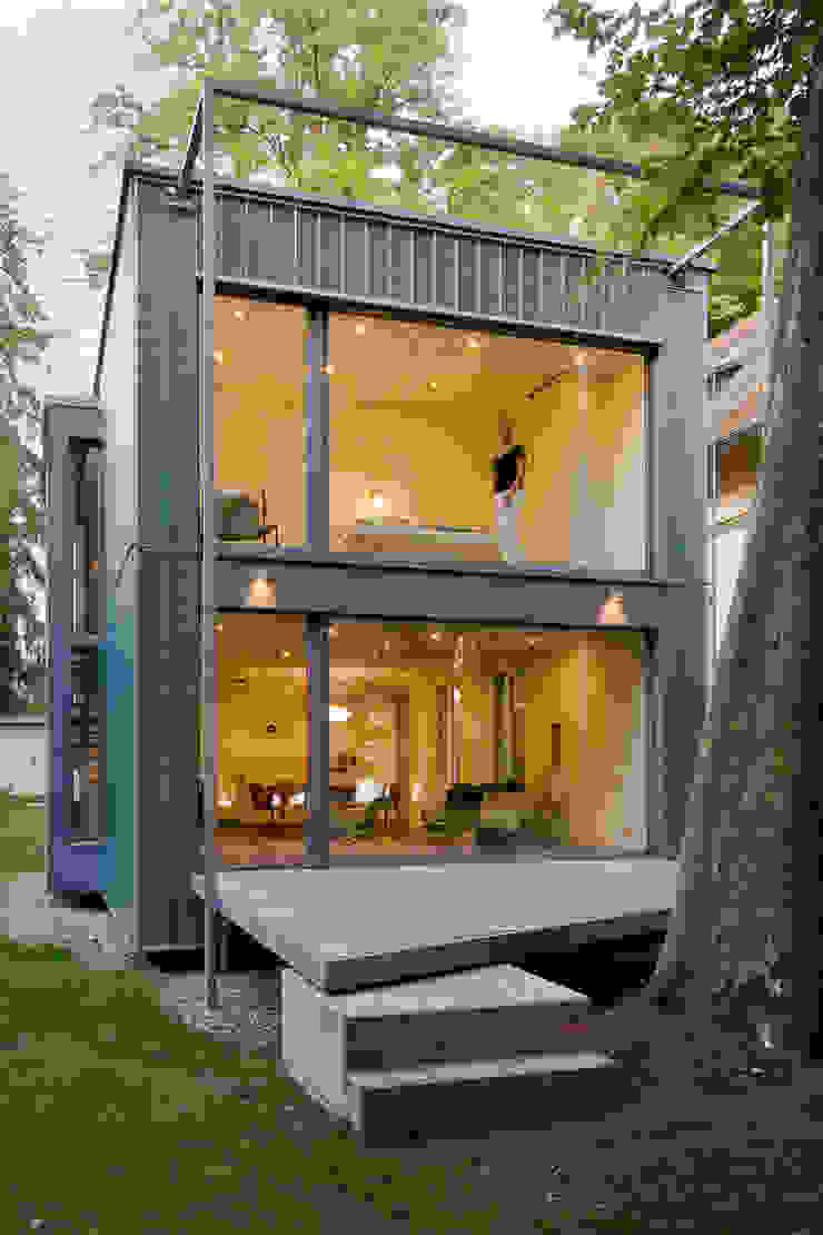 WESTSEITE Terrasse zum Park ARCHITEKTEN GECKELER Minimalistische Häuser Glas Glasfassade,Terrasse,Baumschutz