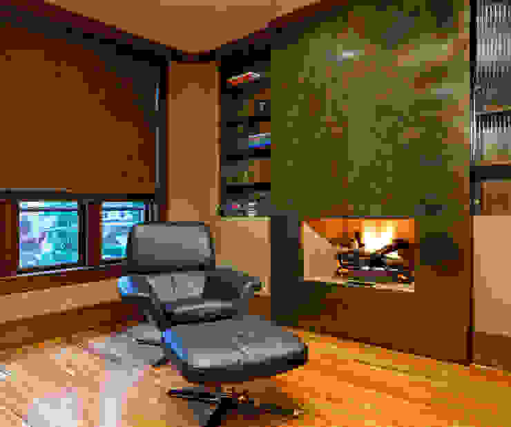 Office Fireplace Douglas Design Studio Modern style study/office Brown