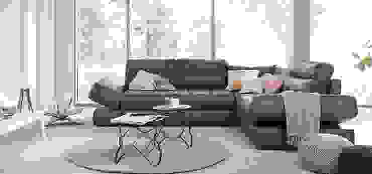 Un Loft Acogedor, Ikonik Home Ikonik Home Salones de estilo escandinavo Piel Marrón Sofás y sillones