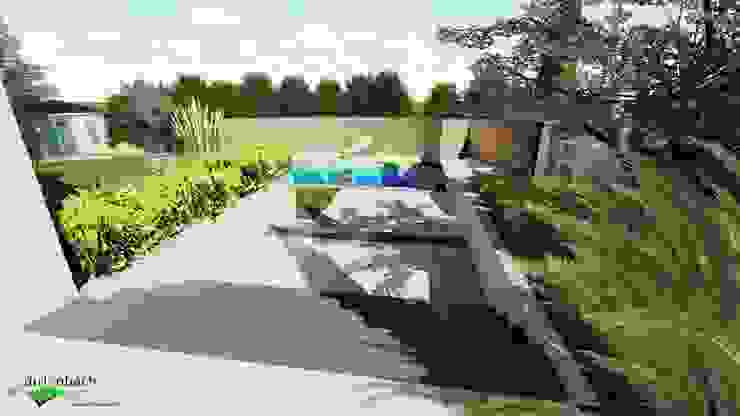 Poolgarten mit breiter Zugangstreppe dirlenbach - garten mit stil