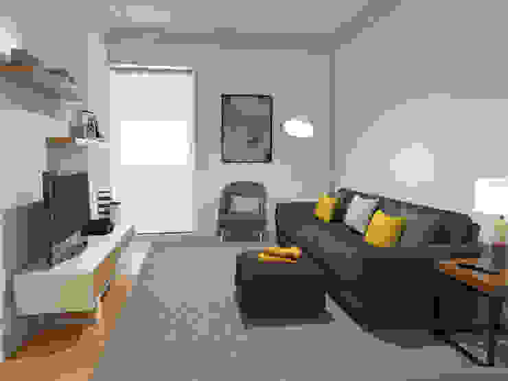 Apartamento BA14.3 - sala de estar - simulação 3D The Spacealist - Arquitectura e Interiores Salas de estar modernas arquitectura,interiores,decoração,mobiliário,iluminação,apartamento,lisboa,3D,Acessórios e Decoração
