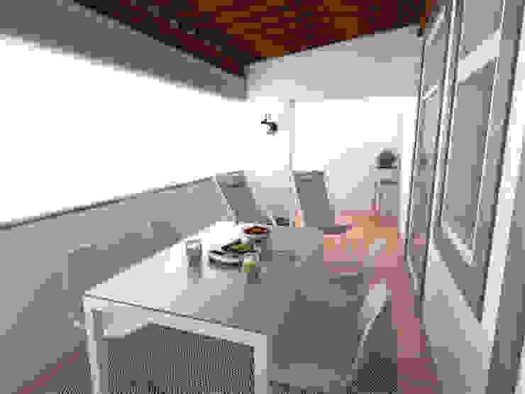 Apartamento BA14.3 - Varanda - simulação 3D The Spacealist - Arquitectura e Interiores Varandas, marquises e terraços modernos arquitectura,interiores,decoração,mobiliário,iluminação,apartamento,lisboa,3D,Acessórios e decoração