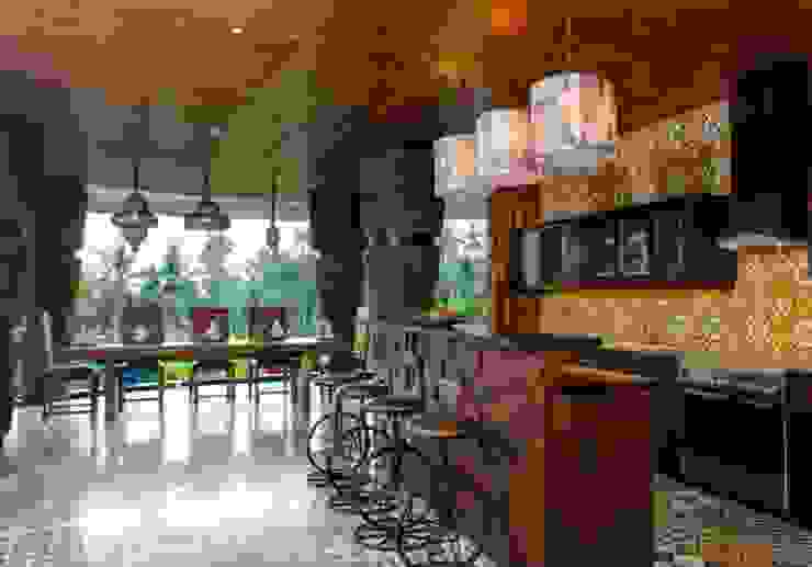 eclectic stool and printed lamp shade Credenza Interior Design KitchenTables & chairs