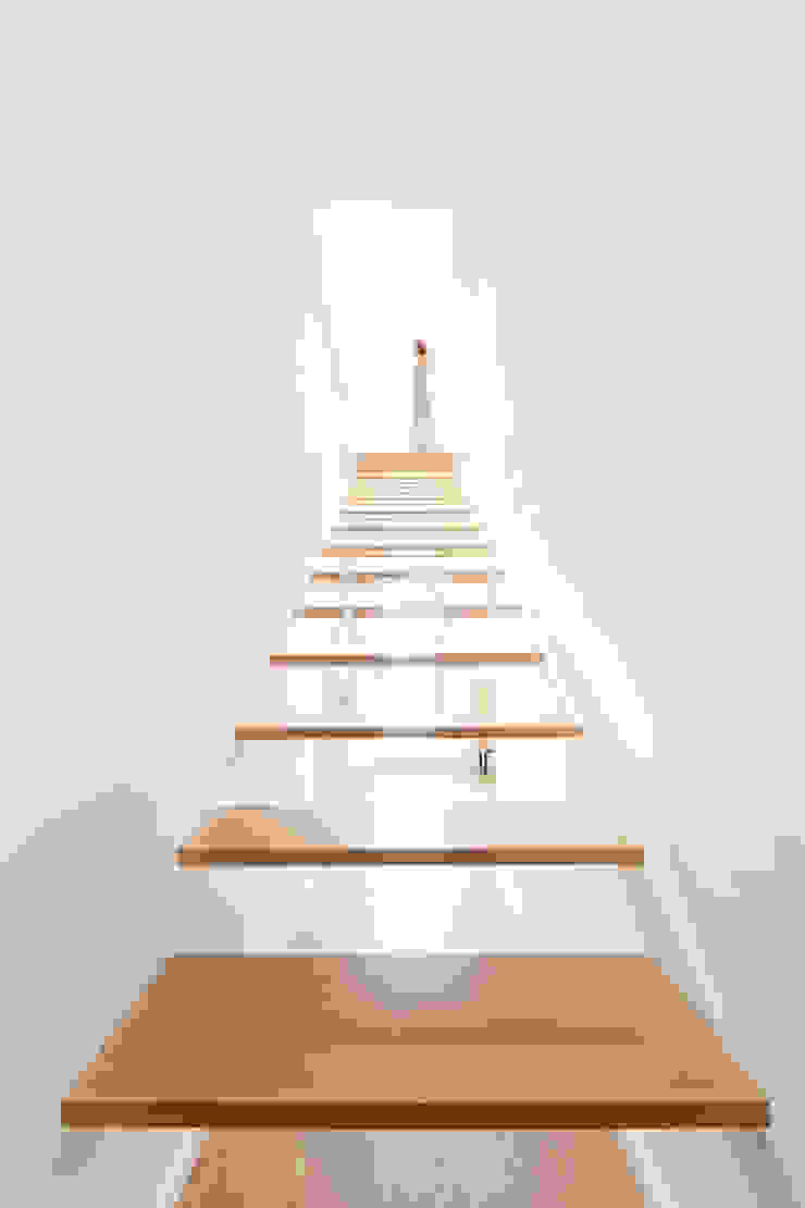 Escaleras sin tabica espectaculares Pasillos, vestíbulos y escaleras de estilo moderno de Casas inHAUS Moderno Madera Acabado en madera